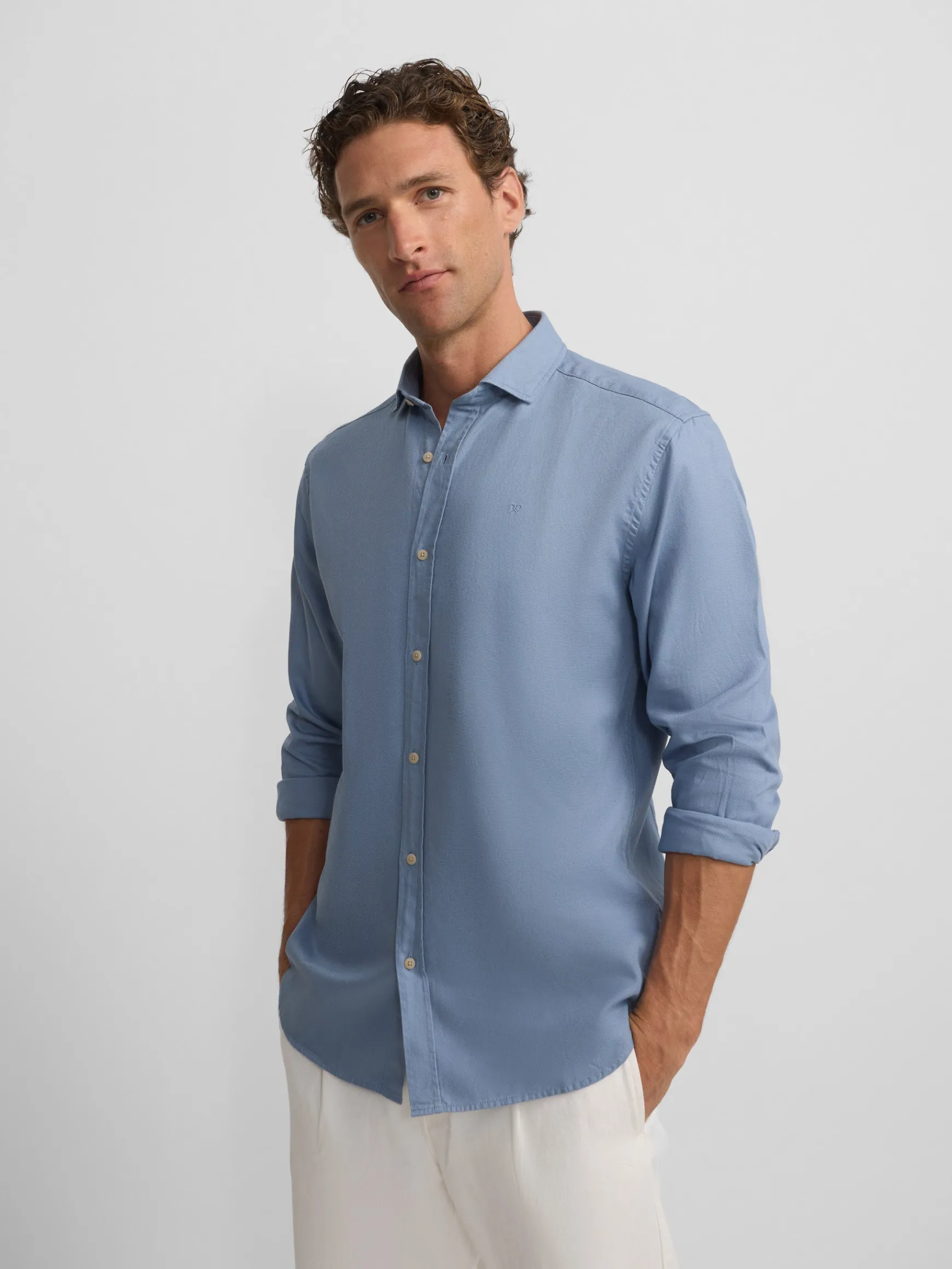 Outlet Silbon Camisa sport miniestructura Azul