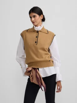 Online Silbon Chaleco detalles pespuntes Camel