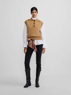 Online Silbon Chaleco detalles pespuntes Camel