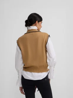 Online Silbon Chaleco detalles pespuntes Camel