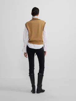Online Silbon Chaleco detalles pespuntes Camel