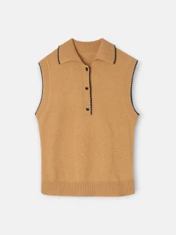 Online Silbon Chaleco detalles pespuntes Camel