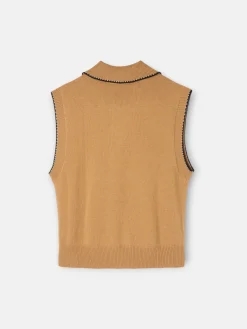 Online Silbon Chaleco detalles pespuntes Camel